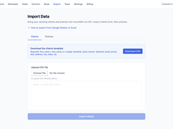 Import clients and policies from Google Sheets or Excel via CSV upload or paste