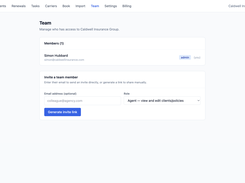 Team management with role-based access and invite links for adding new agents
