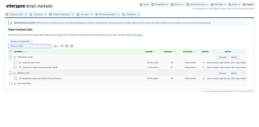 View Contact Lists