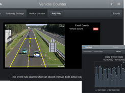 Vehicle counting on edge also available, with counts separated by direction and lane, including on-board reporting and event storage. 