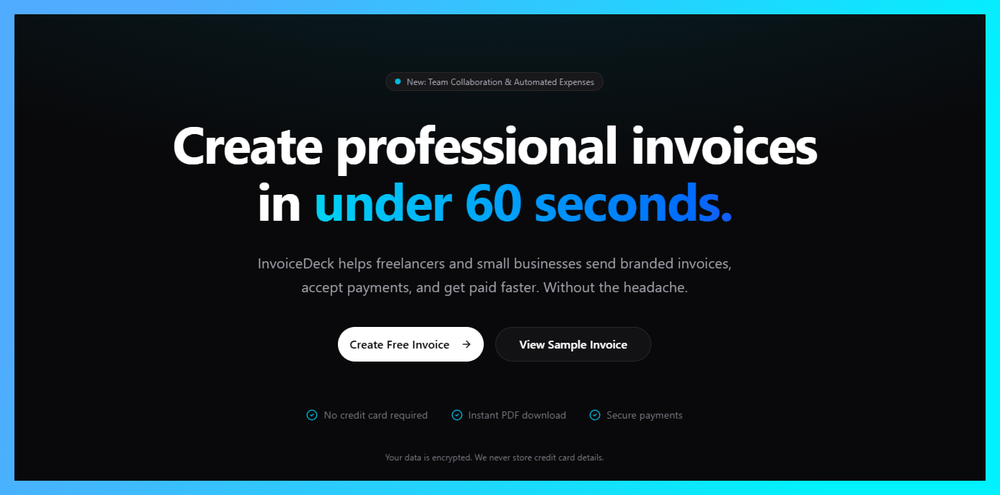 Frictionless, privacy-first invoicing workspace designed to help freelancers and agile teams get paid in under a minute.
