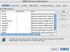 MacOS X Administrator showing list of User DSNs