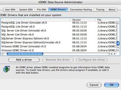 MacOS X Administrator showing installed ODBC Drivers