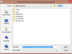 Select location of iOS Device Backup