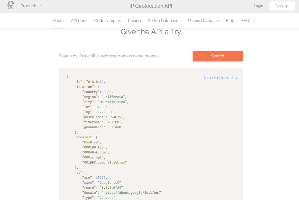 IP Geolocation API Screenshot 1