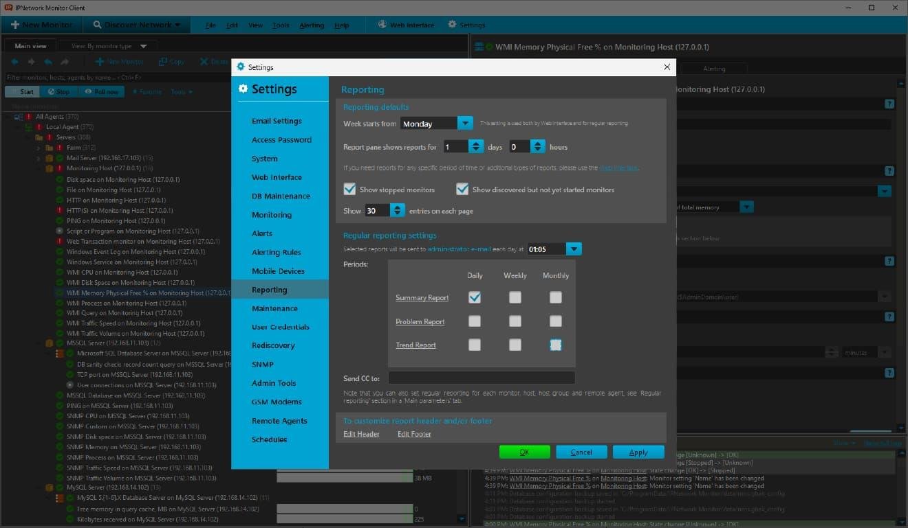 Settings page