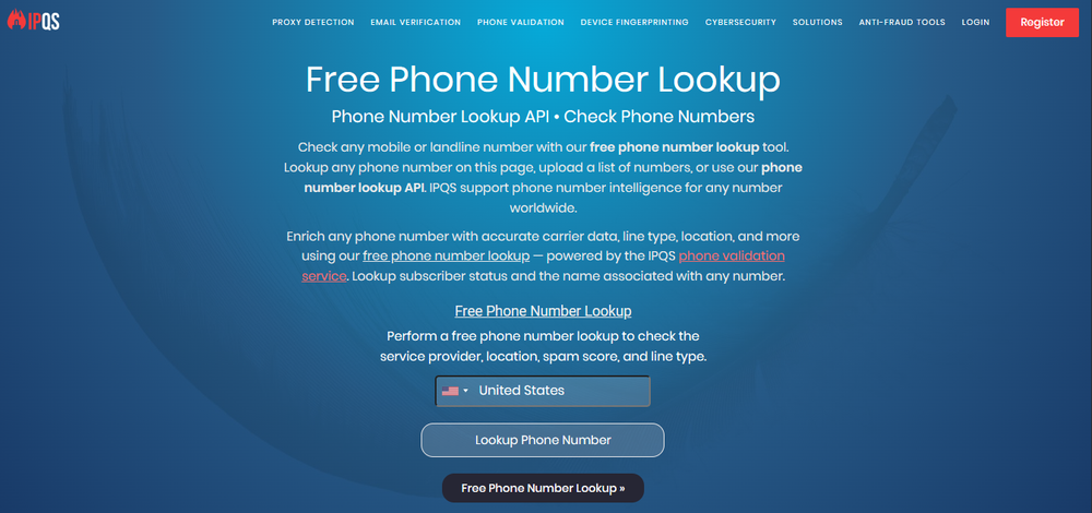 IPQS Reverse Phone Lookup Screenshot 1