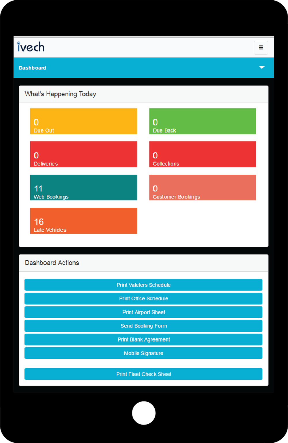 System dashboard on a mobile device