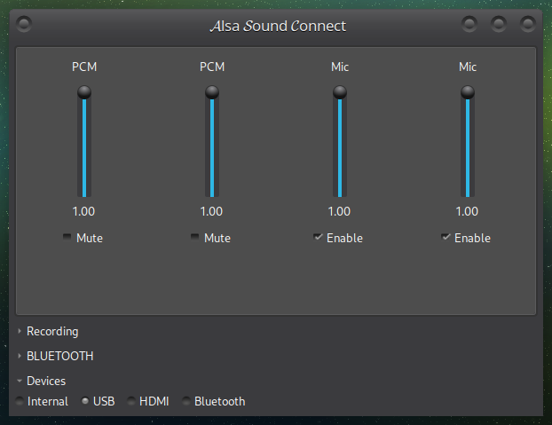 Collapsed MATE desktop USB audio interface controls