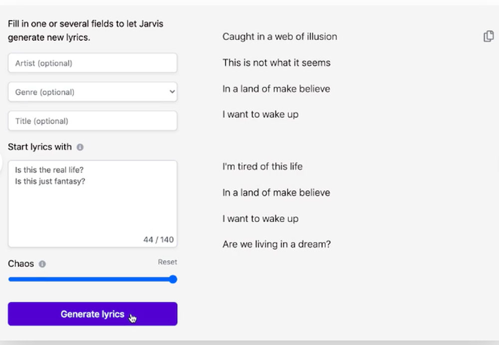 Jarvis Lyrics Screenshot 1