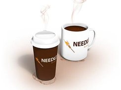 Needle testing coffeecups logo