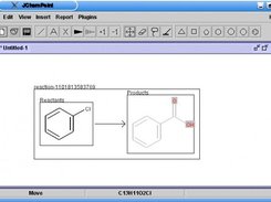 JChemPaint rendering a simply reaction scheme.