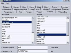 Example of converting 454 cubic inches to liters (ver 1.0.4)