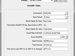 JForex2ExcelV3 Parameters Config