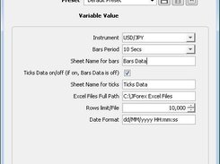 JForex2Excel Parameters Config