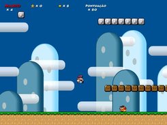 Mario jumping at the first level of the game.