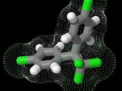 Molecule with solvent accesible surface in dots.