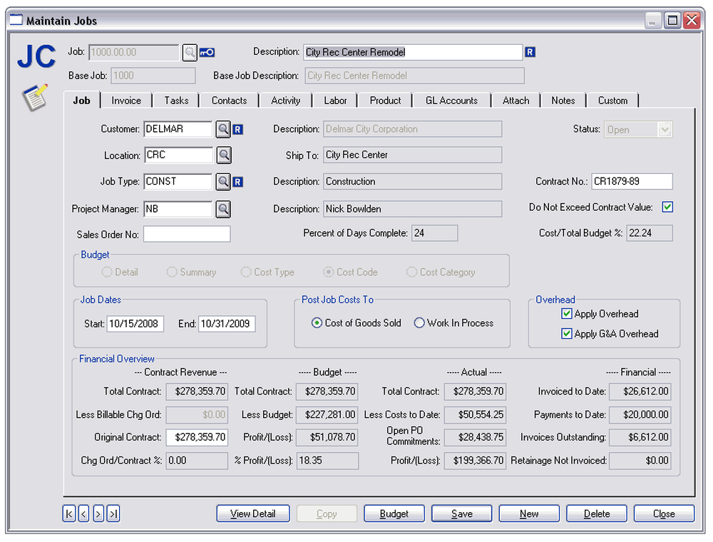CYMA Job Cost Screenshot 1