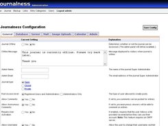 The journalness configuration section of the admin panel