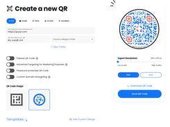 Create QR codes with ease: add URLs, opt for passive mode, and choose between circle or square shapes.