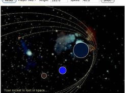 jplanets applet - the red ship lose his rocket in space...