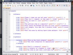 The XML Links file with menu items opened in Notepad++.