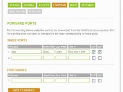 Forward Ports and Port Ranges screen