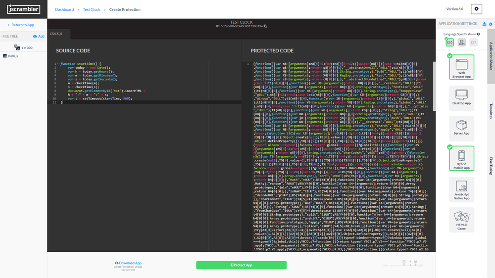 Jscrambler JavaScript Protection Dashboard