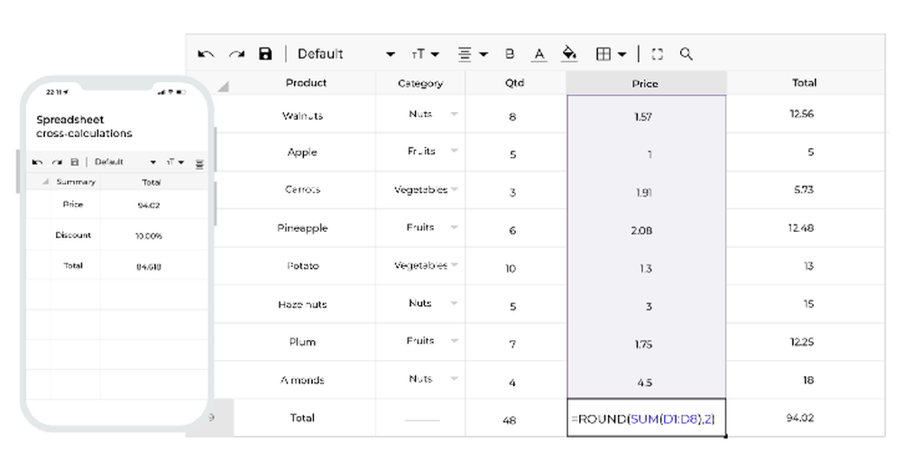 Jspreadsheet Screenshot 1