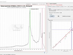 Layout of the main window of the jSulfoQuant application with a Raman spectrum opened and Sb/(Sb+As) content ratio calculation performed