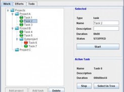 Main page to define projects and start tasks