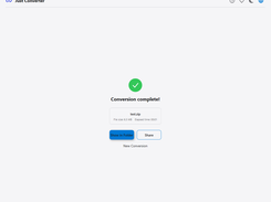 Just Converter conversion complete screen showing the output file and sharing options.