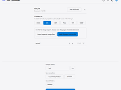 Just Converter PDF to JPG conversion screen with format and export options.