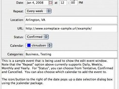 k5nCal 0.9.6: Edit Event Window on Mac OS X