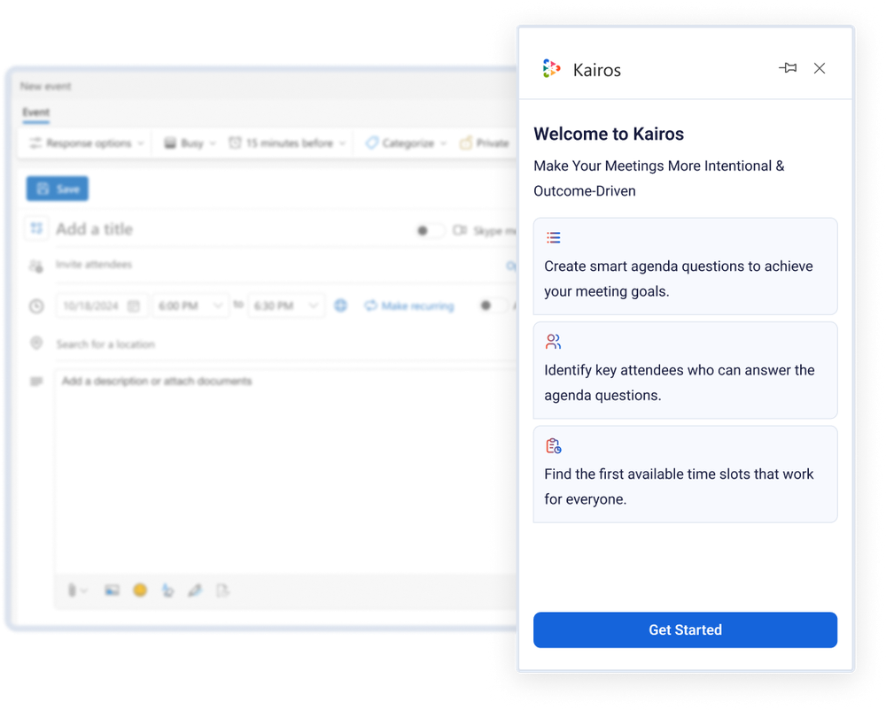 Kairos AI, available as you're scheduling your next outlook invite