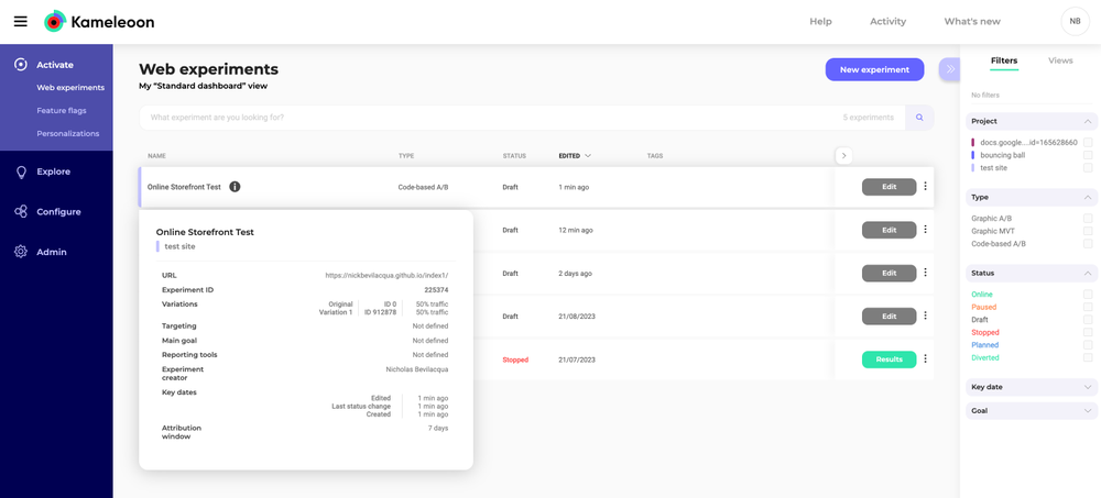 Run multiple experiments at the same time with Kameleoon