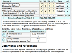 The result page summarizes the canonical dimensions and other data of the field theory.