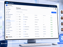 KaryaFlow team management screen for tracking employees, technicians, availability, attendance, field leads, and workforce operations.