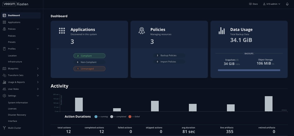 Veeam Kasten for Kubernetes Screenshot 1