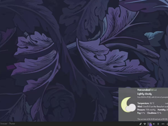 kazamOS desktop with weather info tooltip