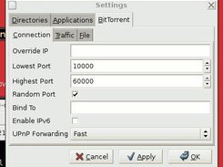 Settings dialog showing BitTorrent settings.