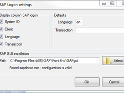 KeeSAPLogon configuration dialog