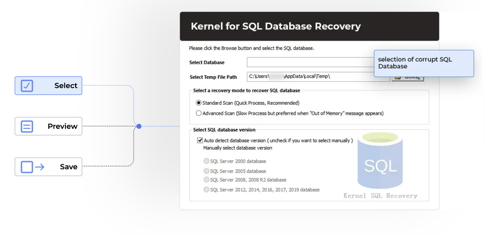 Kernel for SQL Database Recovery Screenshot 1