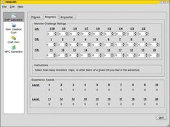 Monsters Interface for the experience calculator.