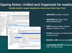 Centrally imported, merged, deduplicated, review across Kindle / App / Cloud