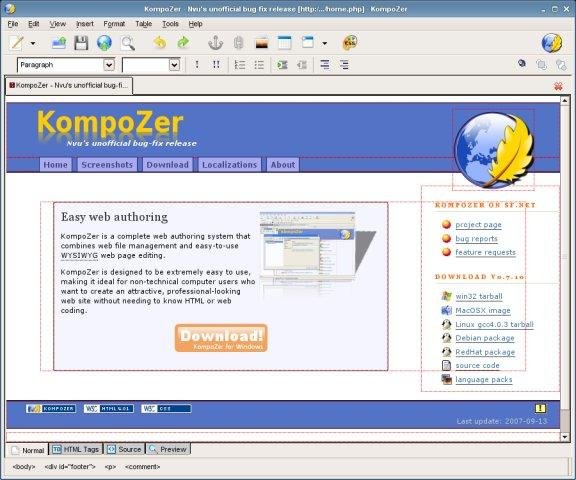 kompozer screenshots