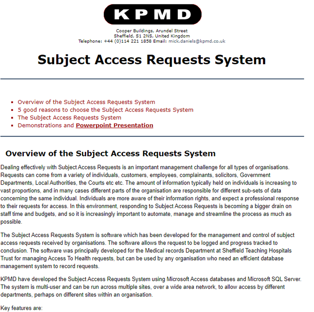 KPMD Subject Access Requests System Screenshot 1