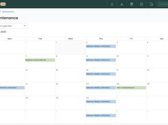 Equipment maintenance calendar in LabHQ — schedule and track calibrations, services, and recurring maintenance events to keep instruments compliant and audit-ready.