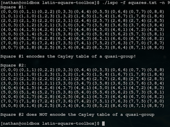 The Latin Square Property Checker Tool processes a size 2 data set of order-9 squares stored in a user-written input file and determines that one is a Latin square and one is *not* a Latin square.