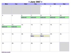 Calendar view showing two events